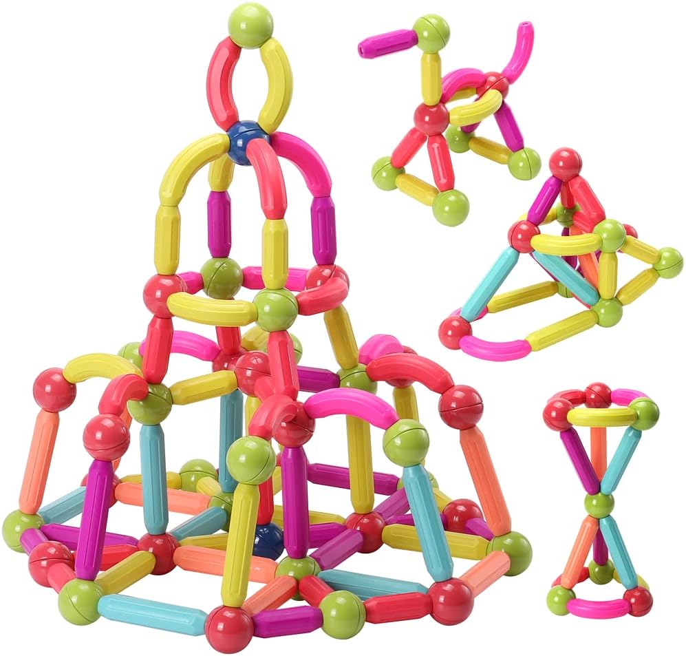 ROUSKY Magnetische Spielzeugbausteine Set,Magnet Building Sticks Set, Bausteine Fliesen, STEM Stapel
