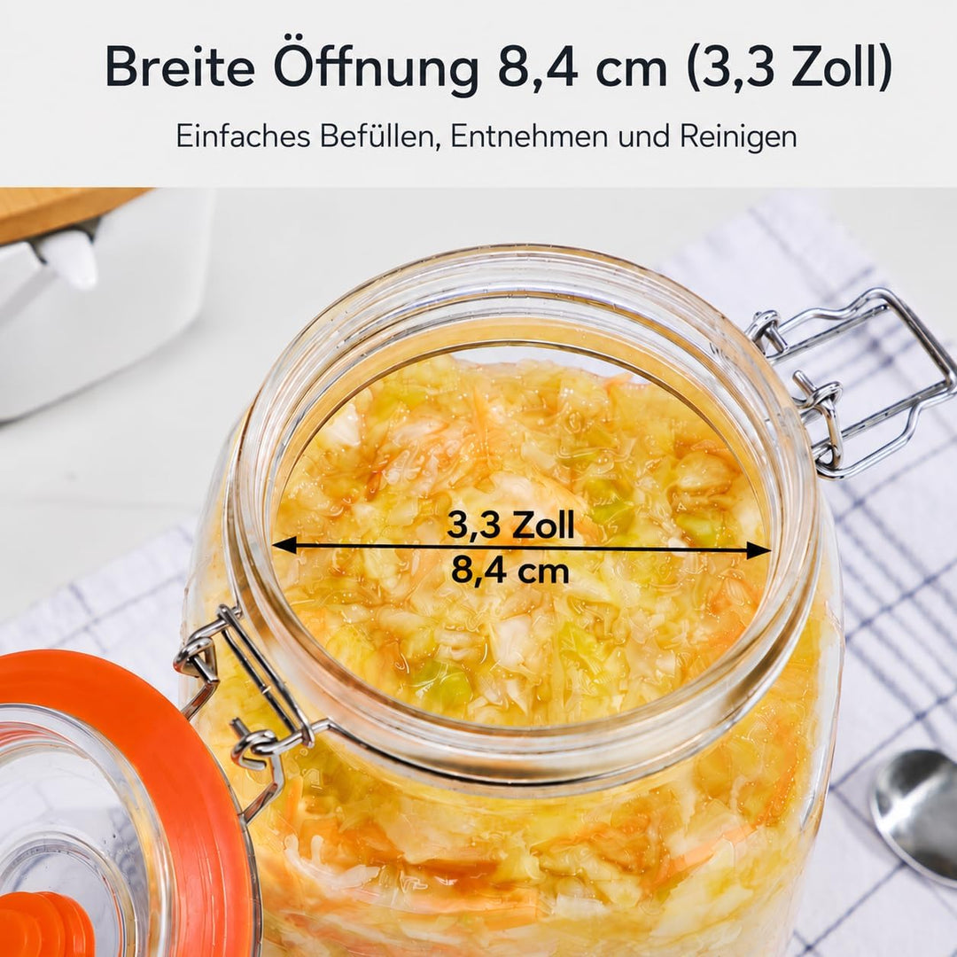 Fermentiergläser, je 2 L, Glas-Fermentierset mit Airlock und Gewichten für Sauerkraut, Kimchi, Pickl