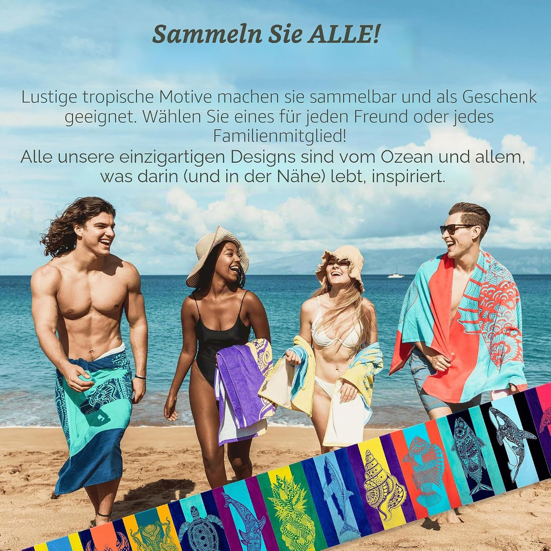 Nova Blue Schildkröten-Strandtuch - Tropische Blaue Farben mit einem einzigartigen Design, extra gro