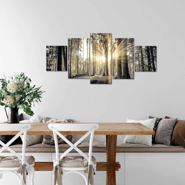 Runa Art Wandbilder Wald Landschaft 5 Teilig Bild auf Vlies Leinwand Deko Schlafzimmer Wohnzimmer So