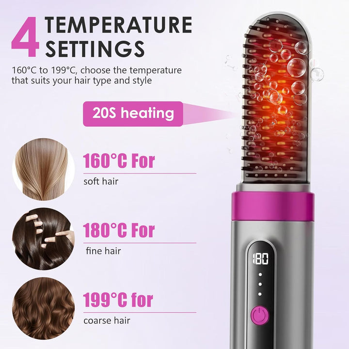 Tragbare Glättungsbürste für Haarstyling, Bwaliffury Kabellose Glättbürste, 4000mAh Wiederaufladbare