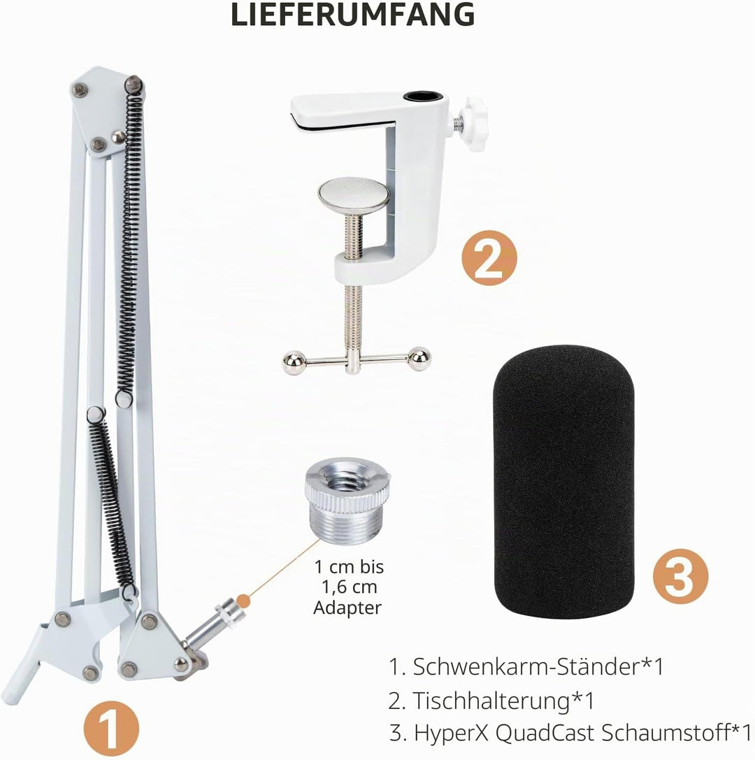 SUNMON Weisser Mikrofon Arm für HyperX QuadCast S, QuadCast S2 Mic Boom Arm Ständer mit Mikrofon Sch