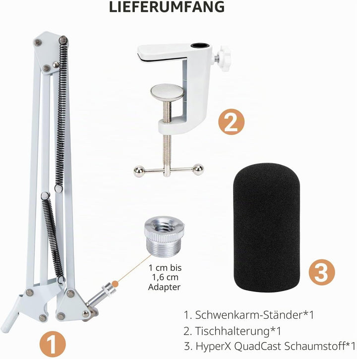 SUNMON Weisser Mikrofon Arm für HyperX QuadCast S, QuadCast S2 Mic Boom Arm Ständer mit Mikrofon Sch