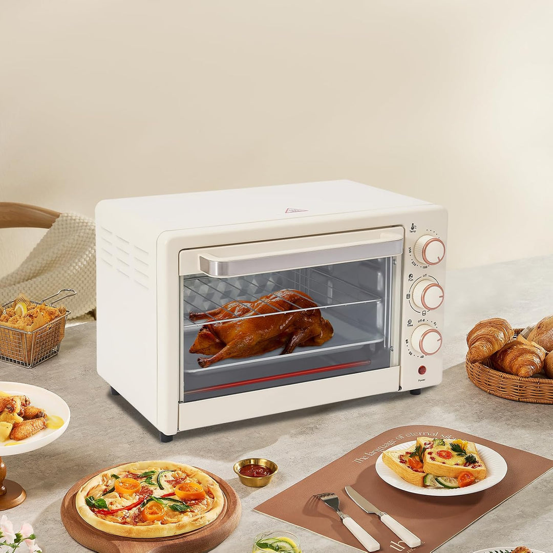 22L Minibackofen Elektrobackofen mit Umluft, Kompakter Backofen mit 60 Minuten Timer, Grillrost &amp; Ba