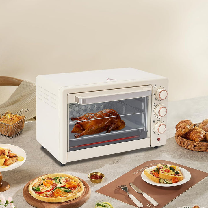 22L Minibackofen Elektrobackofen mit Umluft, Kompakter Backofen mit 60 Minuten Timer, Grillrost &amp; Ba