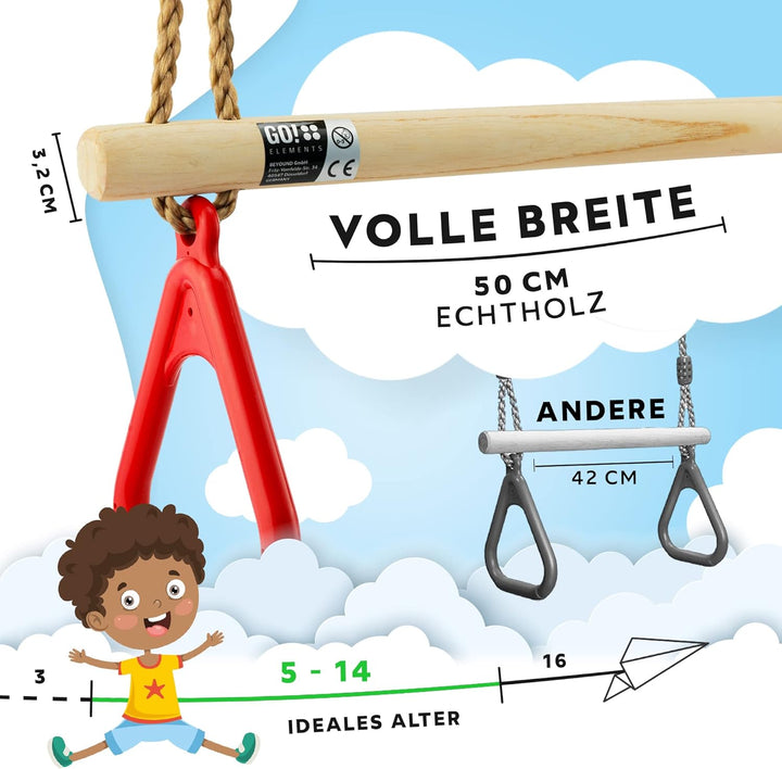 GO!elements Trapez Schaukel Garten - Kinderschaukel Outdoor Indoor - Schaukelsitz Schaukelbrett Bret