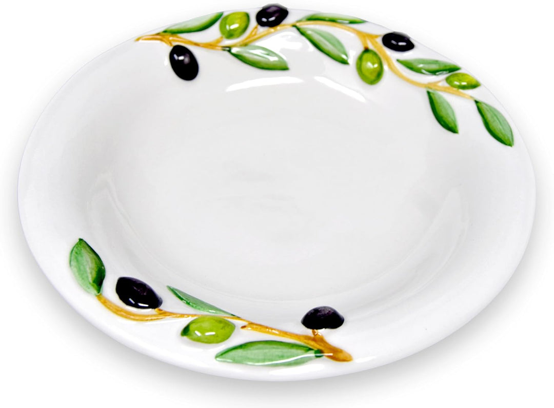 Lashuma 2er Set Kombiservice Olive, Tiefer Suppenteller 23 cm und Servierplatte 27 x 27 cm, Handgema