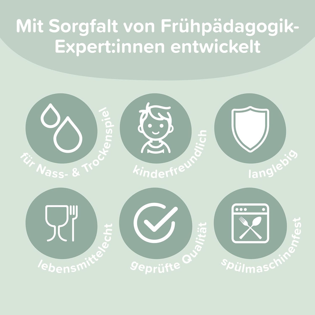 Inspire My Play – 3 x Grün Stapelbare Silikonschalen und Sieb – Perfektes Zubehör für Sensory PlayTr