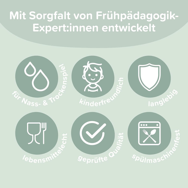 Inspire My Play – 3 x Grün Stapelbare Silikonschalen und Sieb – Perfektes Zubehör für Sensory PlayTr