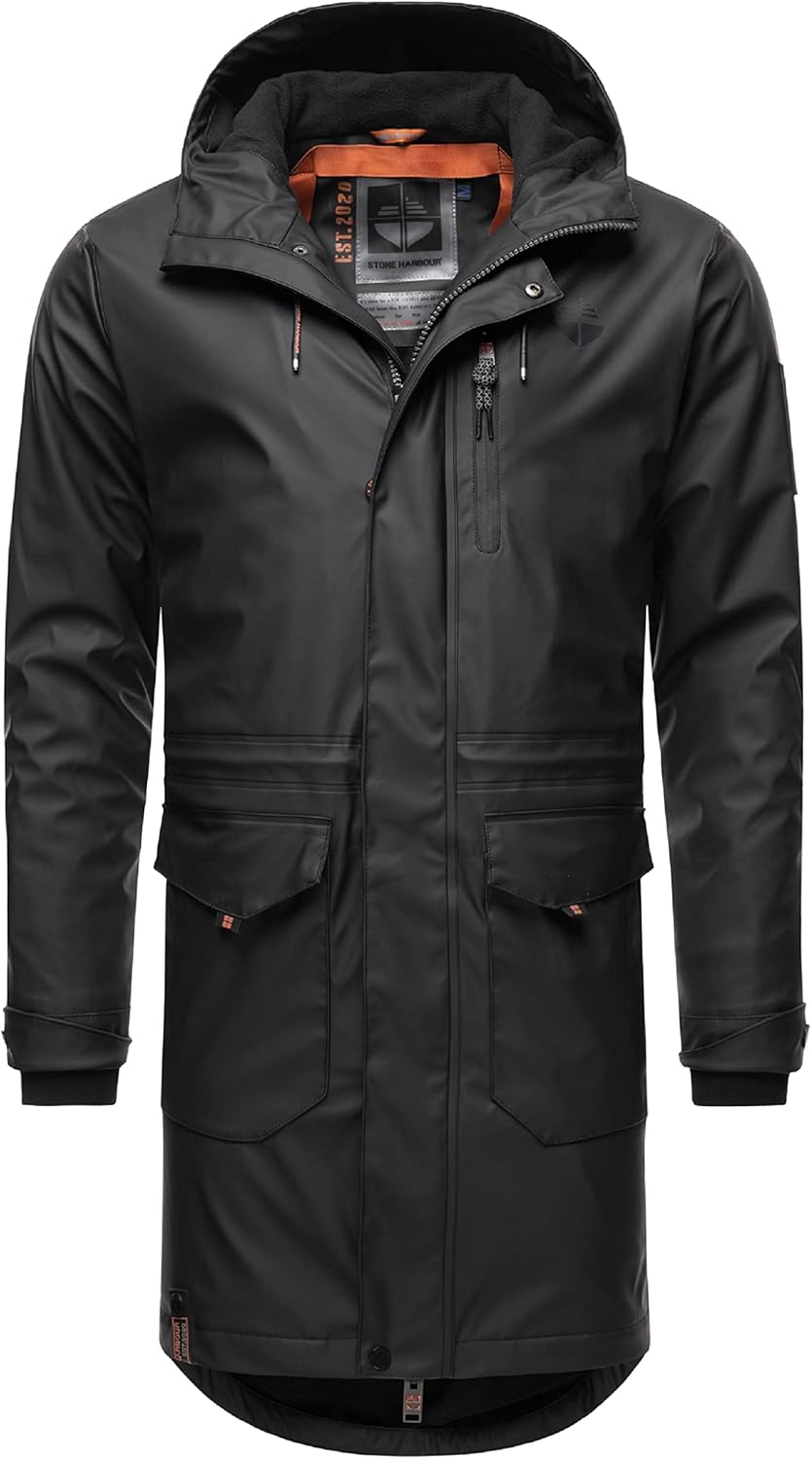 STONE HARBOUR wasserdichter gefütterter Herren Regenmantel Verdaan S-3XL XXL Schwarz, XXL Schwarz