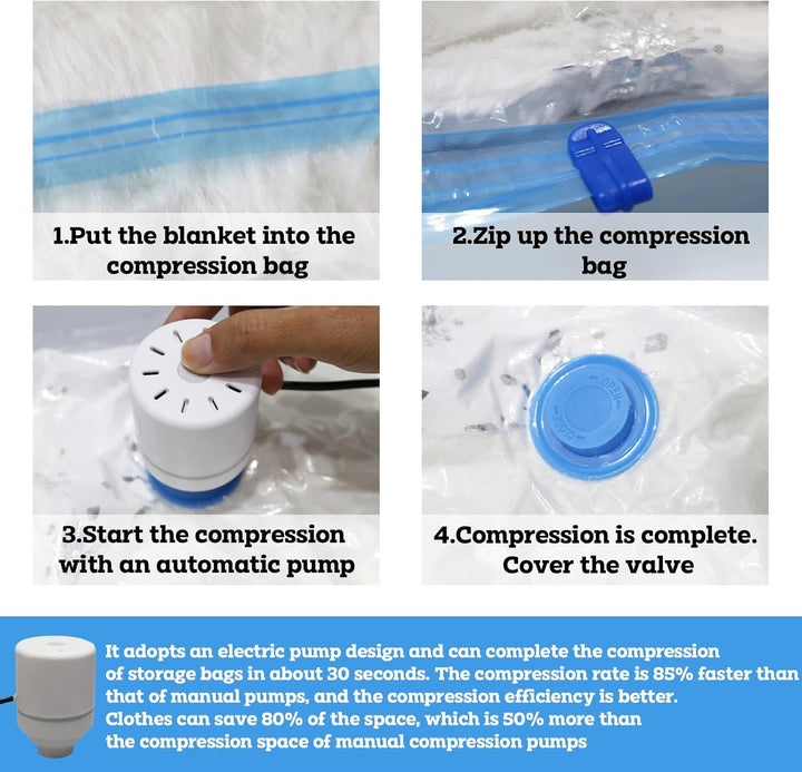 Vakuumbeutel für Kleidung Reise mit Elektrischer Pumpe 10 Stück (4 Gross 80x60cm &3 Mittel 70x50cm &