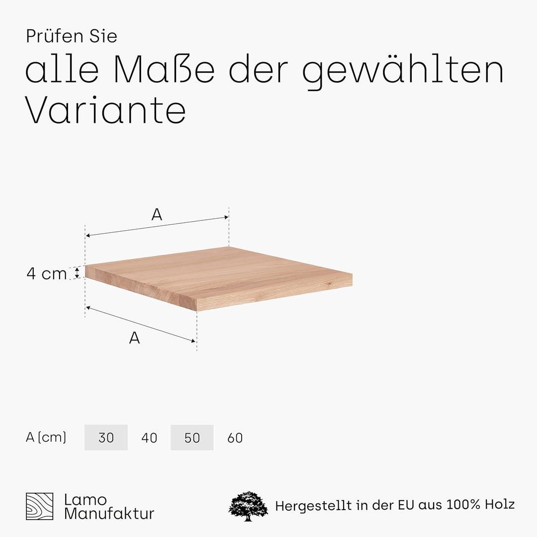 LAMO Manufaktur Holzplatte für Hocker Kinderhocker Beistelltisch Massivholz 30x30 cm, Roh, LHG-01-A-