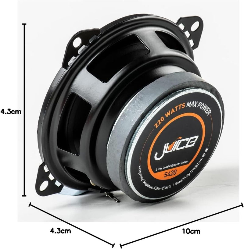 Juice S420 4 Zoll 10 cm 2-Wege-Koaxiallautsprecher zum Nachrüsten für Autotür oder Hutablage, Effizi