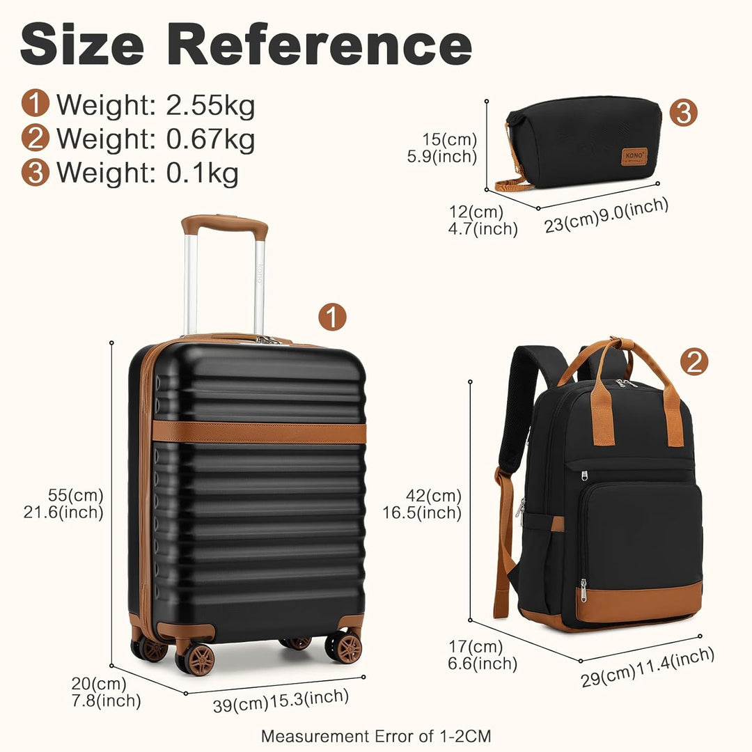 KONO Koffer Trolley Handgepäck Koffer Reisekoffer von ABS+PC Hartschalenkoffer mit 4 Rollen TSA Schl