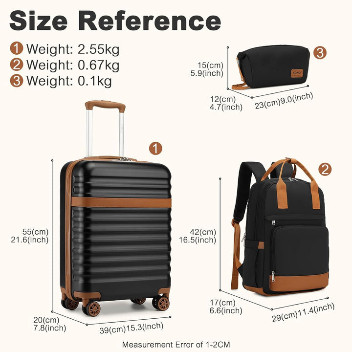 KONO Koffer Trolley Handgepäck Koffer Reisekoffer von ABS+PC Hartschalenkoffer mit 4 Rollen TSA Schl