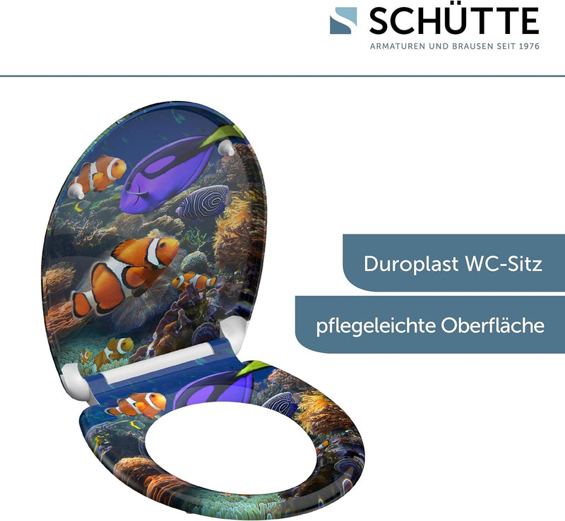 SCHÜTTE WC-Sitz Duroplast SEA LIFE, Toilettensitz mit Absenkautomatik und Schnellverschluss für die