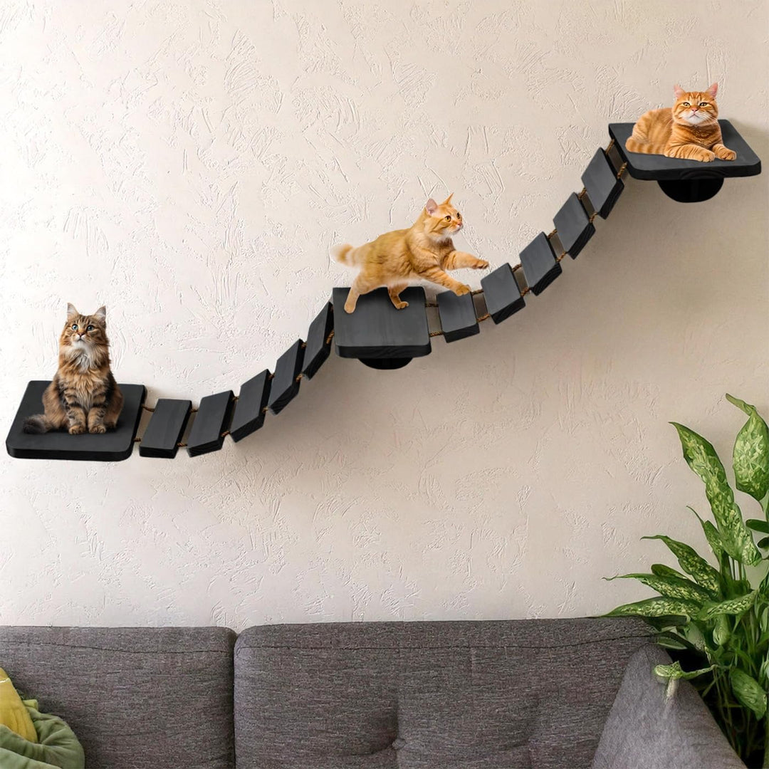 VOSS.PET Kletterlandschaft „Lucius“ für Katzen, 150x30cm, Kletterwand, schwarz, mit DREI Plattformen