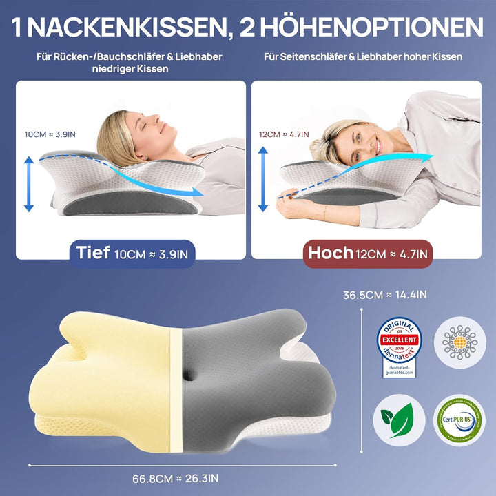 MULISOFT Nackenkissen Memory Foam Kissen, Ergonomisches Kopfkissen, Seitenschläferkissen, Nackenstüt