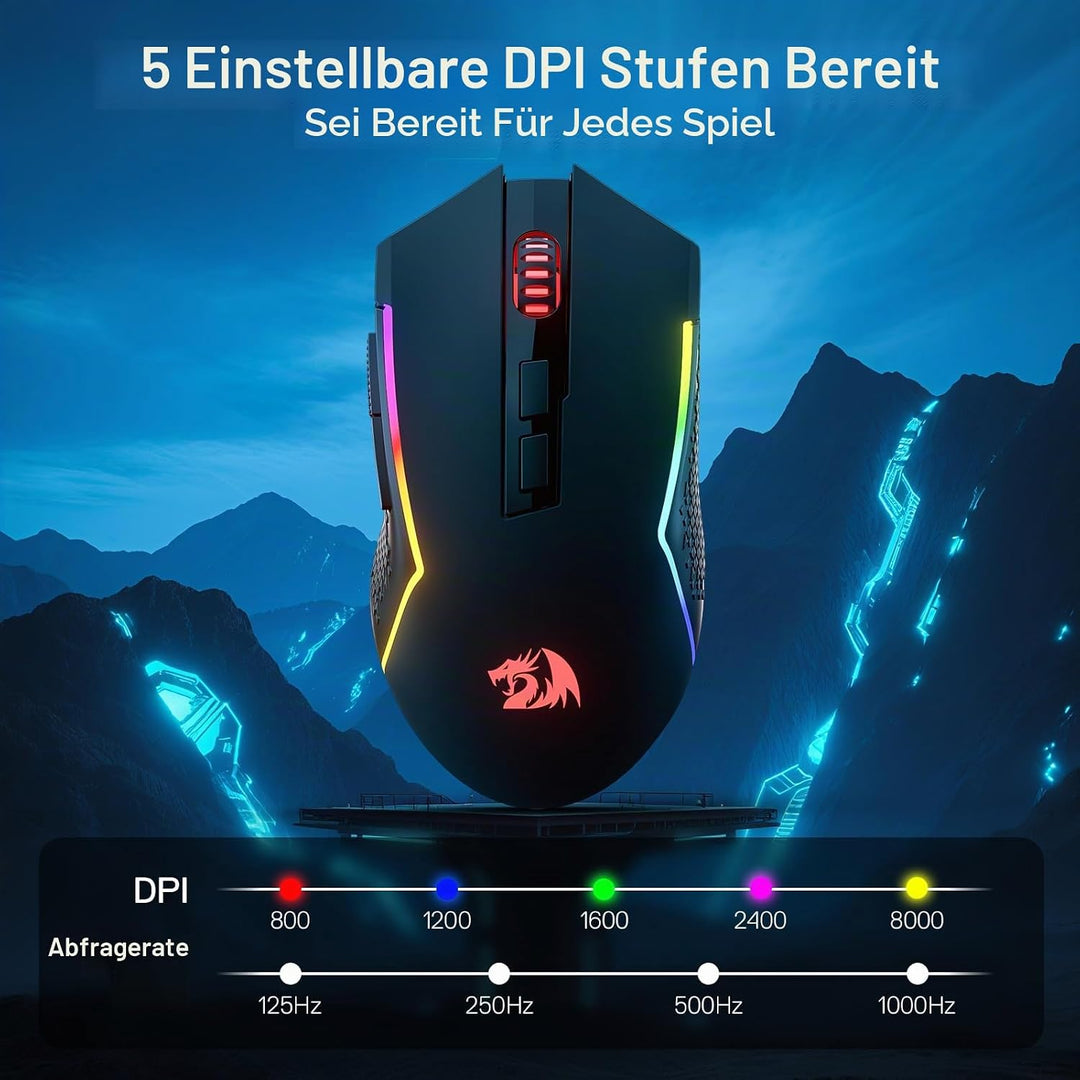 Redragon M693 LIT Kabellose Gaming-Maus, 12800 DPI-Mäuse mit 3-Modus-Verbindung, BT &amp; 2,4G kabellos,