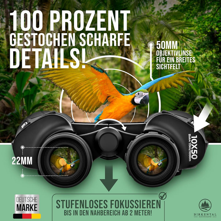 Birkental Fernglas Erwachsene 10x50 inkl. Zubehör-Anfänger und Profis-HD Zoom,wasserdicht,leicht,kom