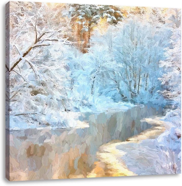 Pixxprint Atemberaubende Winterlandschaft Pinsel Effekt, Format: 70x70 auf Leinwand, 70x70