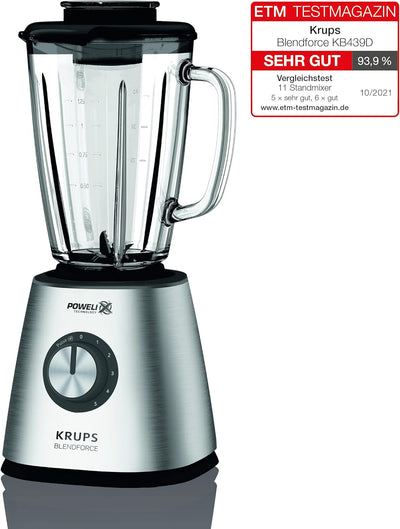 Krups KB439D Blendforce 2 Standmixer | 800 Watt | 5 Geschwindigkeiten | Pulsfunktion | 1,75 Liter Th