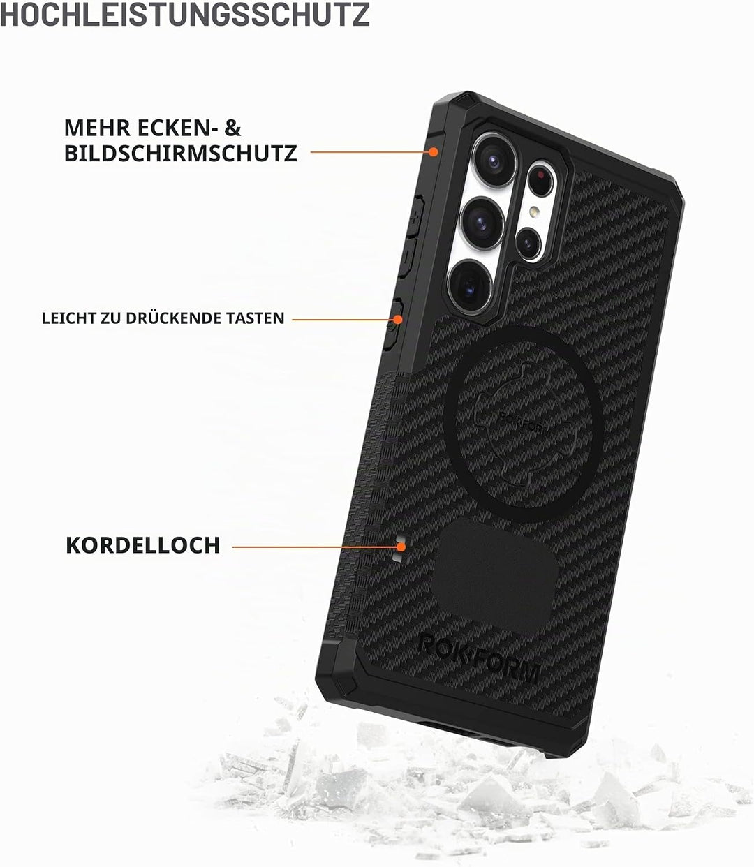 Rokform - Galaxy S23 Ultra Hülle, Rugged Series, Samsung Schutzhülle mit RokLock Twist Lock, Fallget