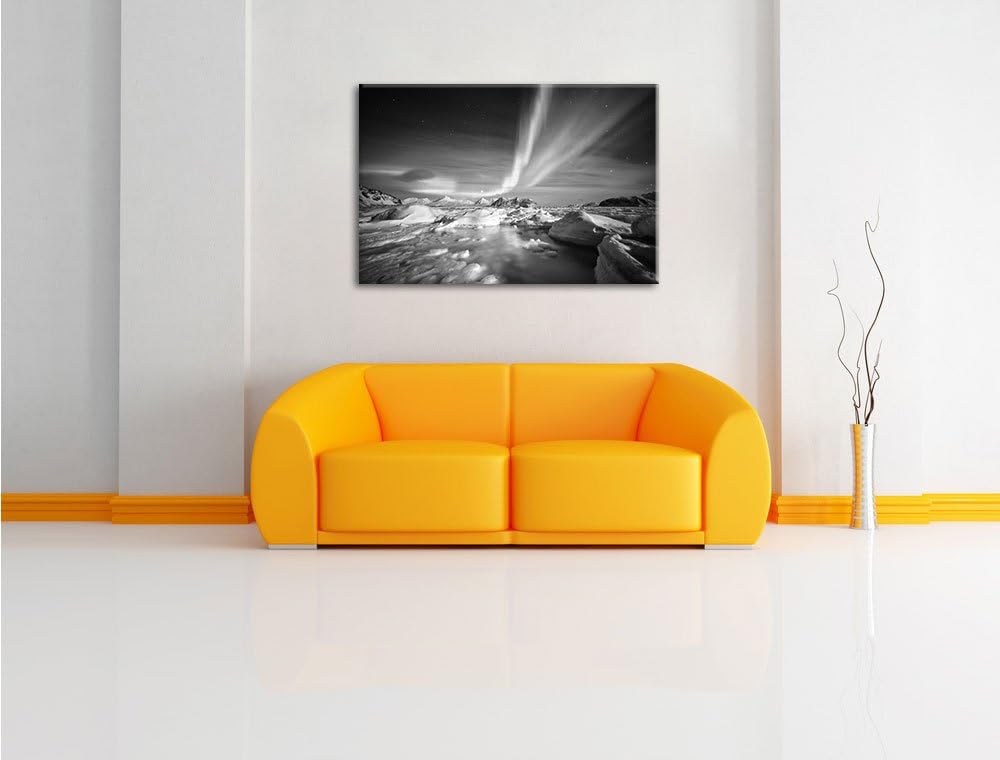 Pixxprint gewaltiges Polarlicht Kunst B&W als Leinwandbild/Grösse: 100x70 cm/Wandbild/Kunstdruck/fer