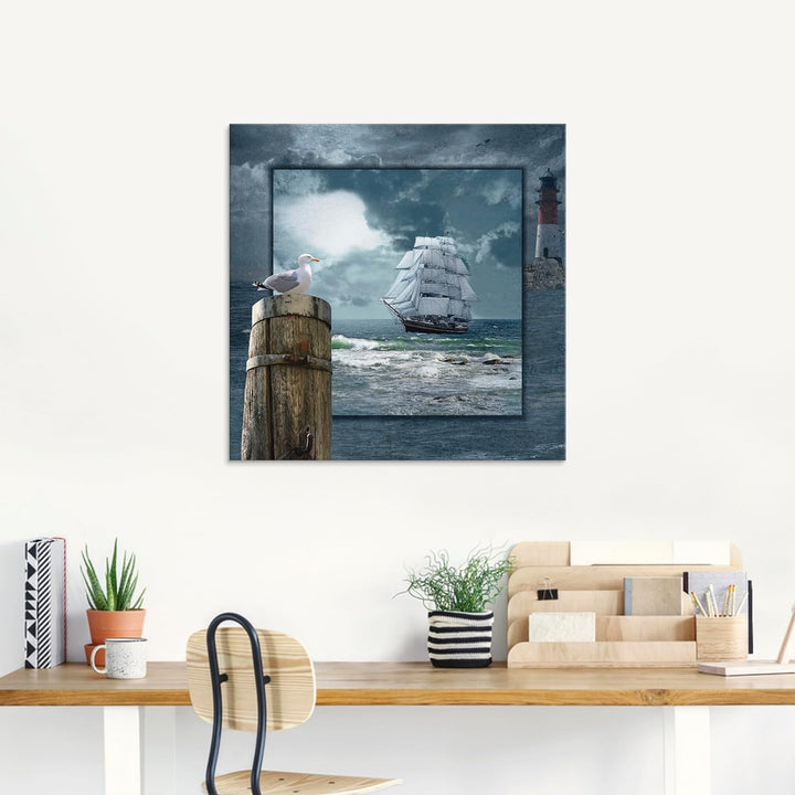 ARTland Glasbilder Wandbild Glas Bild einteilig 50 x 50 cm Maritime Deko Collage Segelschiff Leuchtt