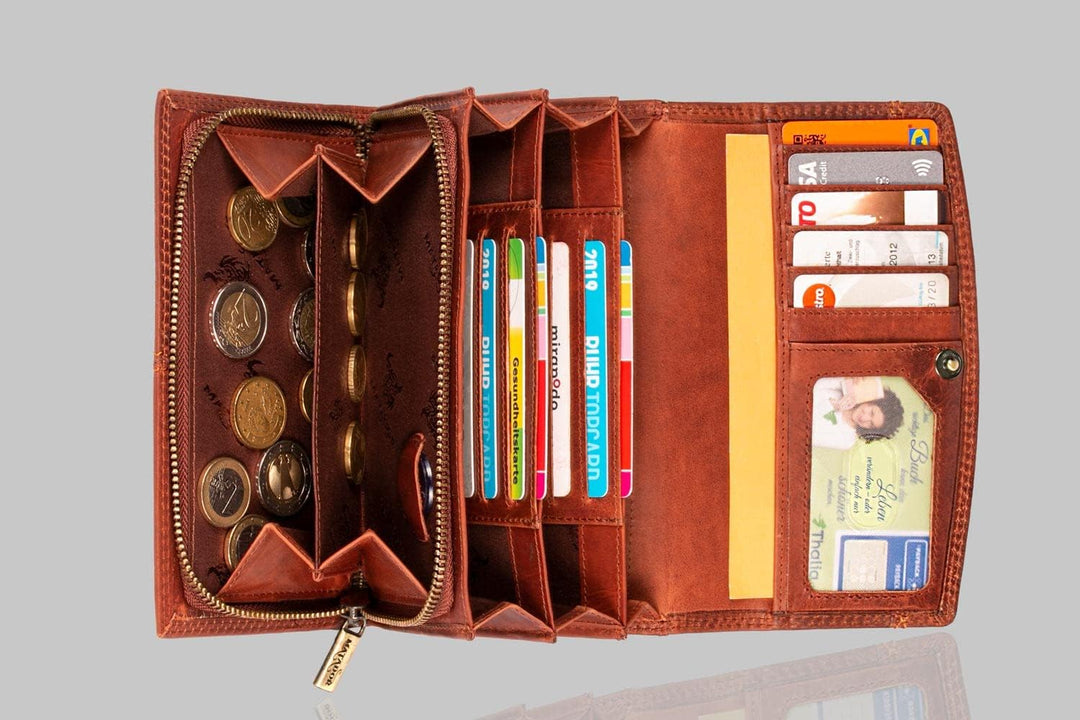 MATADOR Geldbörse Damen Echtleder TüV Geprüfter RFID Schutz | Portemonnaie Damen Gross | Brieftasche