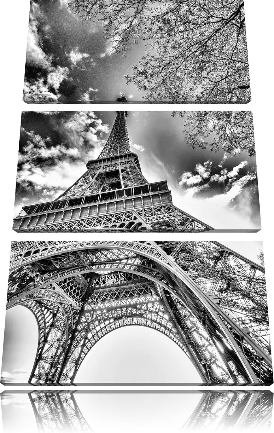 Pixxprint Monocrome, Eindrucksvoller Eifelturm Paris 3-Teiler Leinwandbild 120x80 Bild auf Leinwand