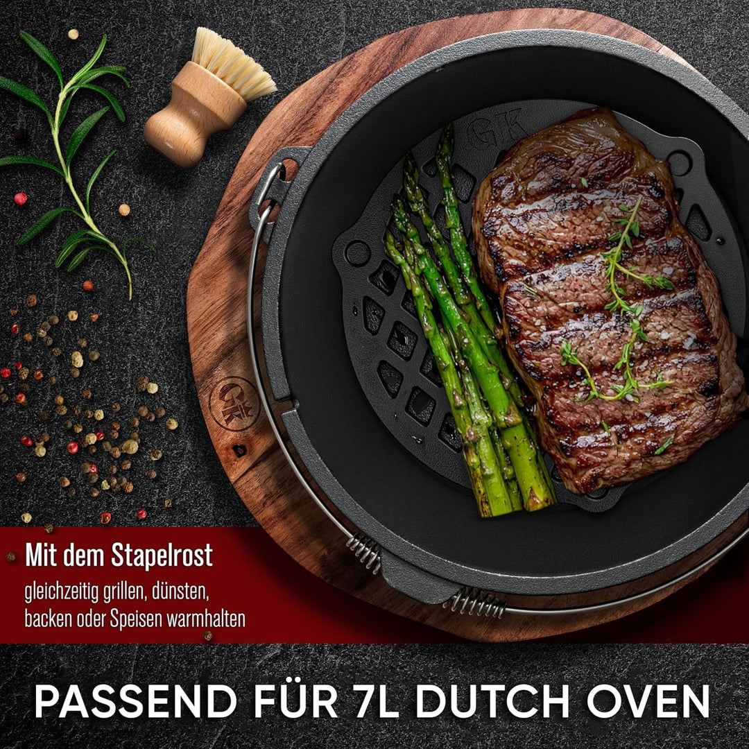 GUSSKÖNIG Gusseisen Stapelrost für 7 Liter Dutch Oven [Ø 22cm] - Einsatz für Dutch Oven - Staple Gra