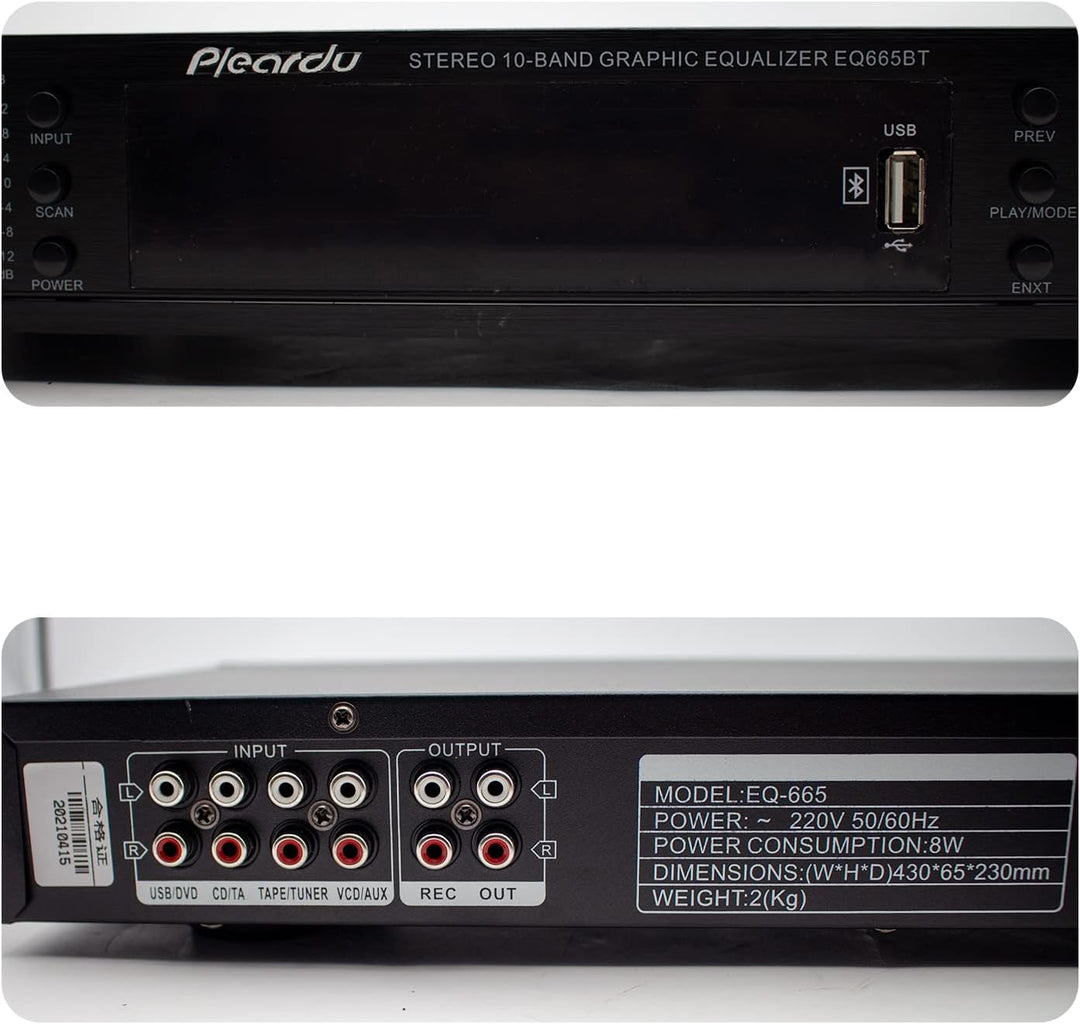 LeTkingok 220V EQ665 Hifi Heim-eq-entzerrer, Duale 10 Band Stereo-höhen-alt-bass-regulierung mit Int