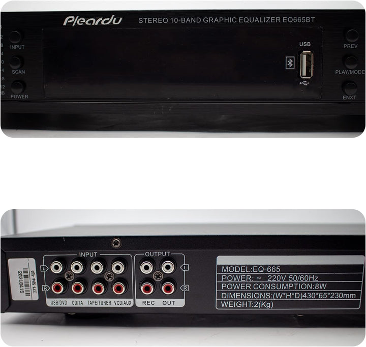 LeTkingok 220V EQ665 Hifi Heim-eq-entzerrer, Duale 10 Band Stereo-höhen-alt-bass-regulierung mit Int