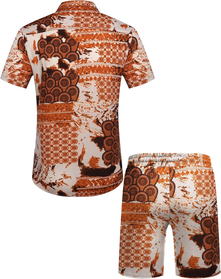 COOFANDY Herren Hemd Kurzarm Sommerhemd Floral Hawaiihemd Flamingo Party Hemden und Shorts Set Stran