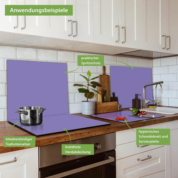 banjado® Herdabdeckplatte Glas 1-teilig 60x52 cm/Schneidebrett Herdabdeckung mit Motiv Lavendel/Herd