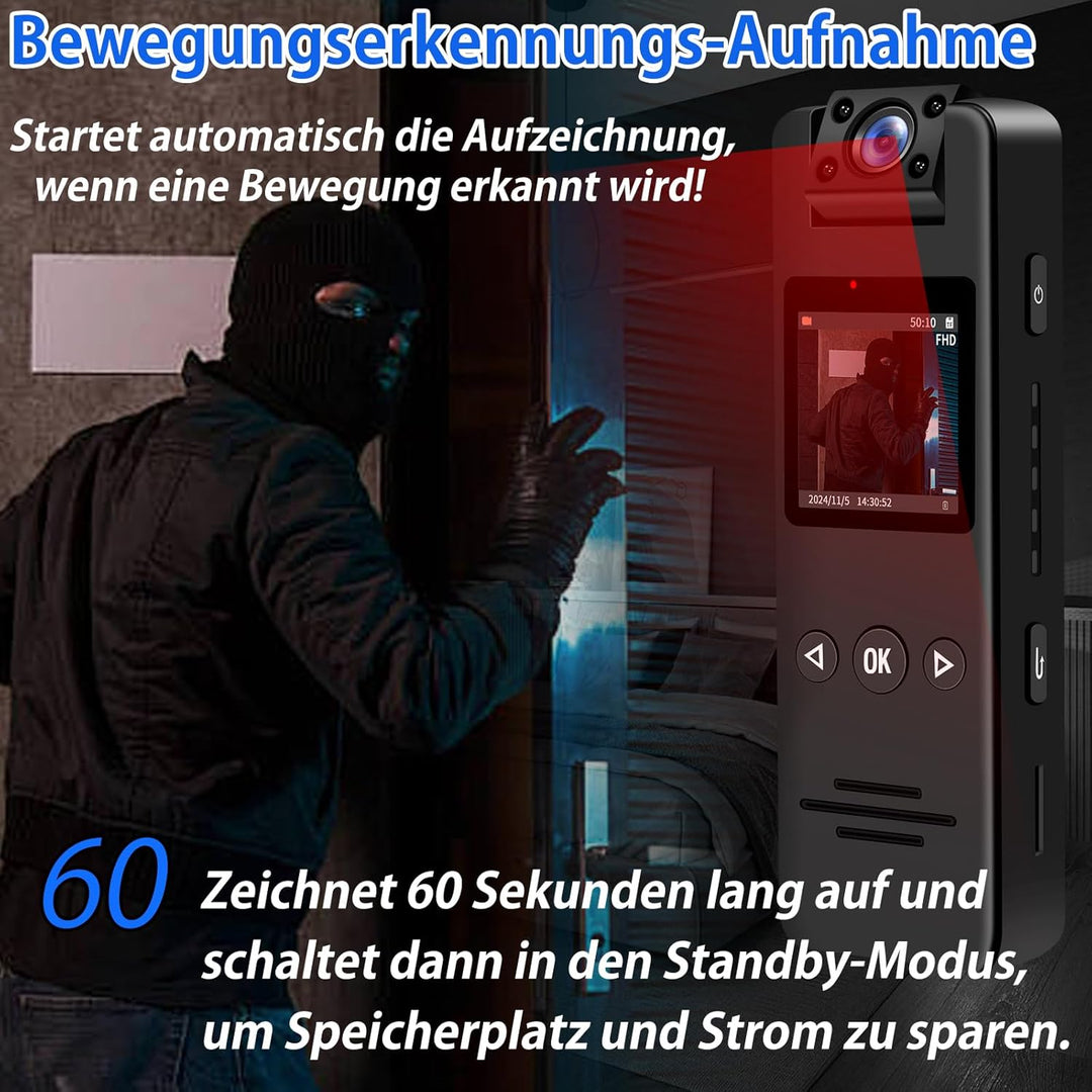 TANGMI Bodycam, 180° Drehbares Objektiv 1080P HD Video & Audio Kleine Kamera, 120° Weitwinkel & Auto
