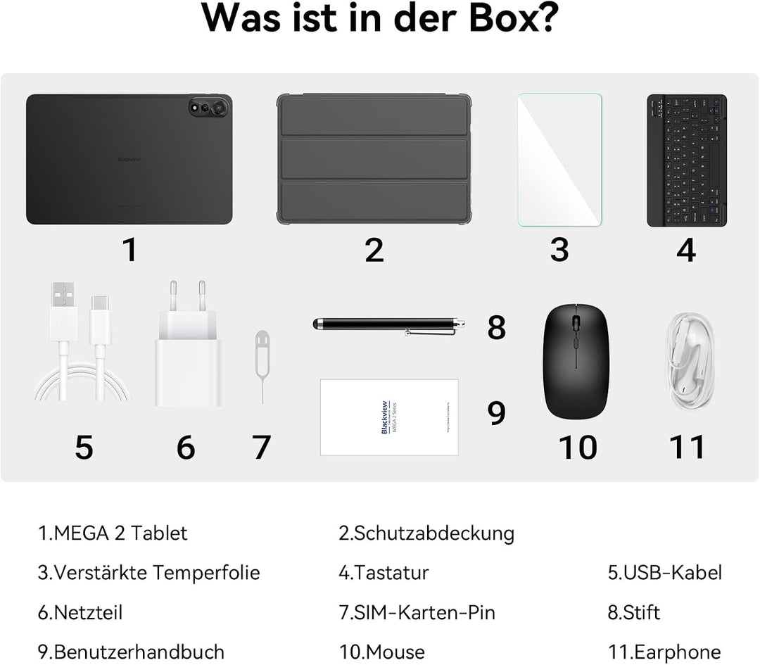 Blackview Mega2 Tablet 12 Zoll Android 15 Tablets, 24GB RAM+128GB ROM, 120HZ 2K FHD Gaming Tablet mi