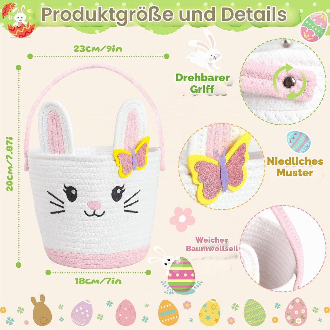 PinkSheep gewebter Korb für Kinder, Ostereier/Süssigkeiten Korb mit Griff, Niedliche Tier Lagerkörbe