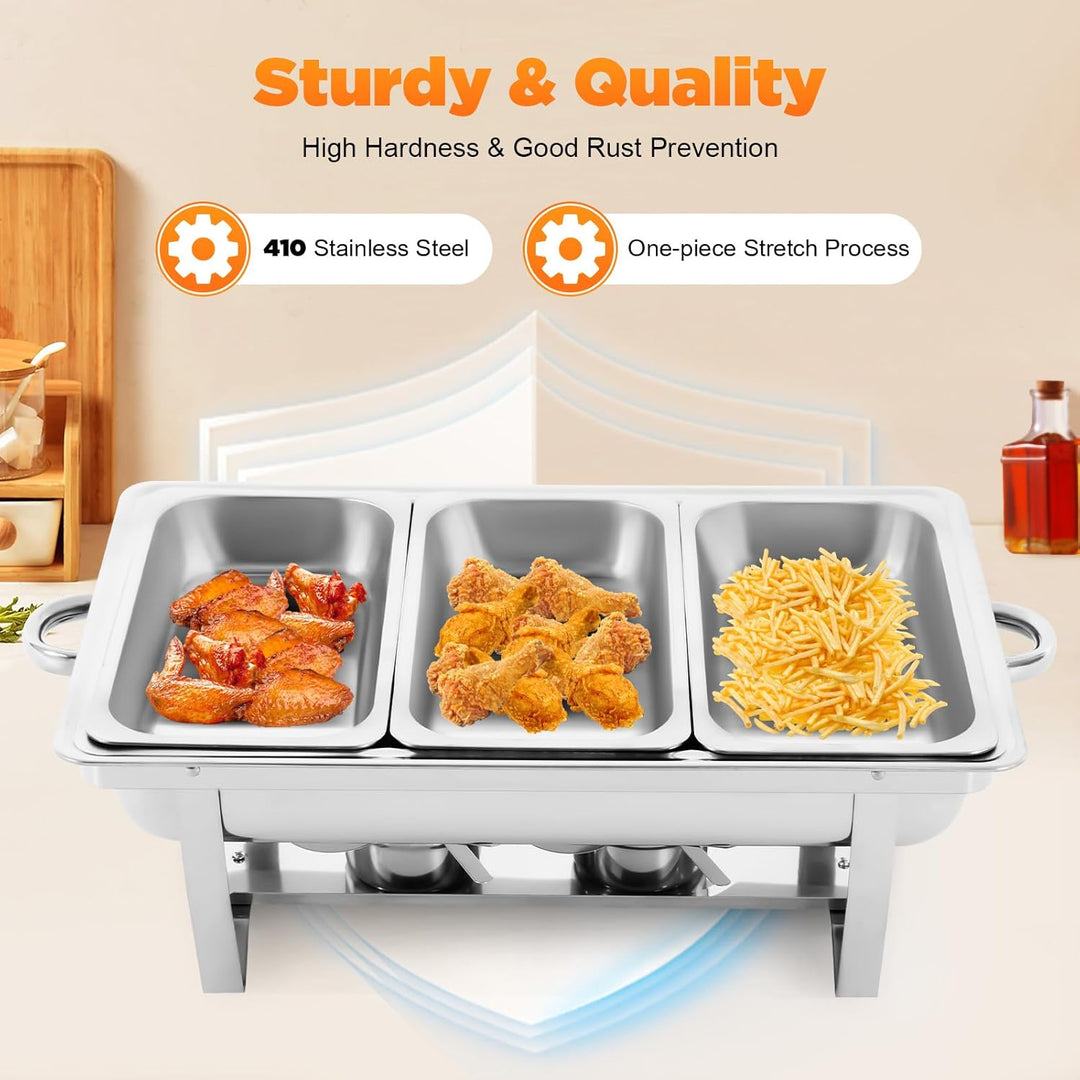 9L 3 Grid Profi Chafing Dish Speisewärmer Wärmebehälter Satz Speisenwärmer Edelstahl Warmhaltebehält