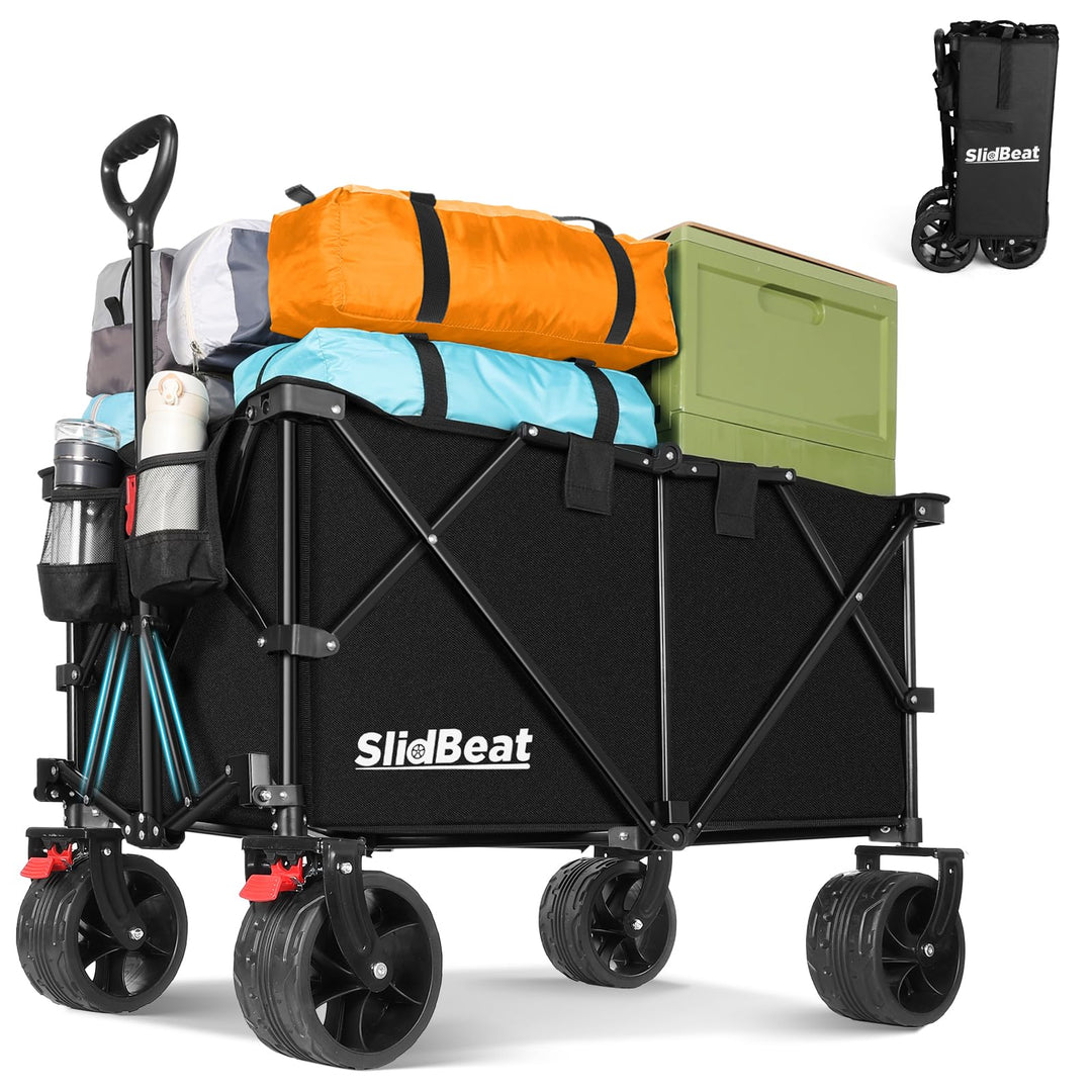 SLIDBEAT XXL Bollerwagen Faltbar 220L 200KG, Faltbarer Bollerwagen mit Bremsen, Getränkehalter Verst