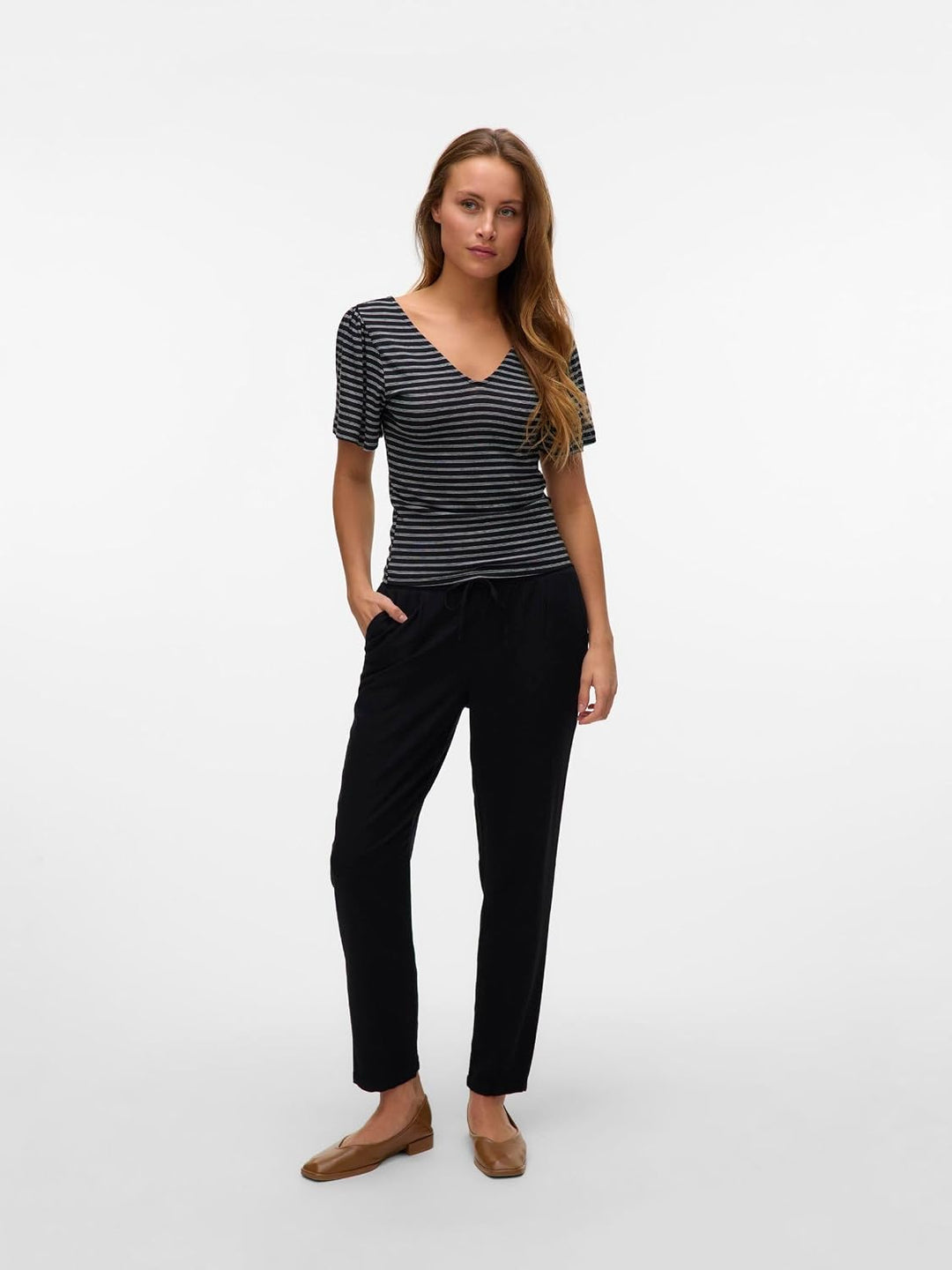 VERO MODA Damen Legere Leinen Stoffhose Casual Schlupfhose Lockere Ankle Pants XS Schwarz, XS Schwar