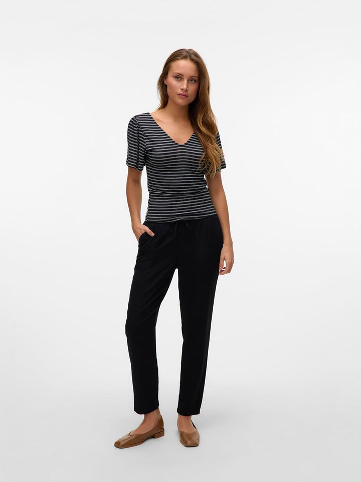 VERO MODA Damen Legere Leinen Stoffhose Casual Schlupfhose Lockere Ankle Pants XS Schwarz, XS Schwar