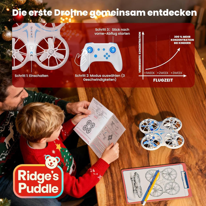 Ridge's Puddle Mini Drohne für Kinder - Geschenke Junge RC Flugzeug Drone Kinder mit LED Lichter Spi
