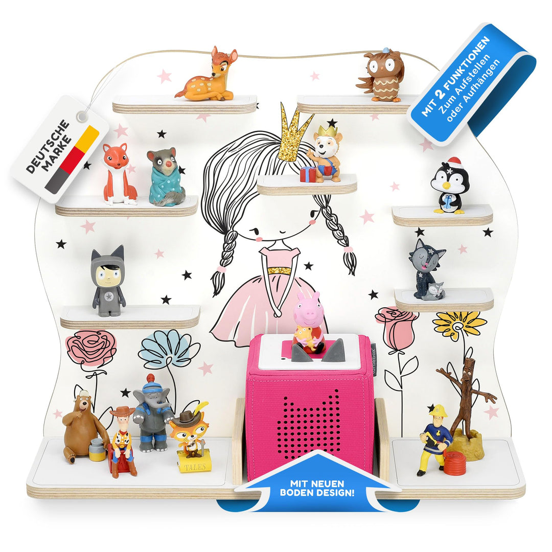 stadtecken Kinder Regal für Musikbox I Geeignet für die Toniebox und ca. 50 Tonies I Perfekte Aufbew
