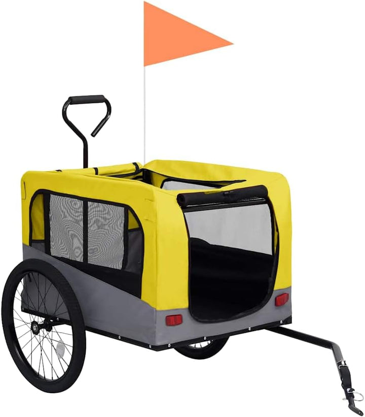 vidaXL 2-in-1 Fahrradanhänger Hunde Buggy Hundefahrradanhänger Hundetransporter Gelb und Grau, Gelb