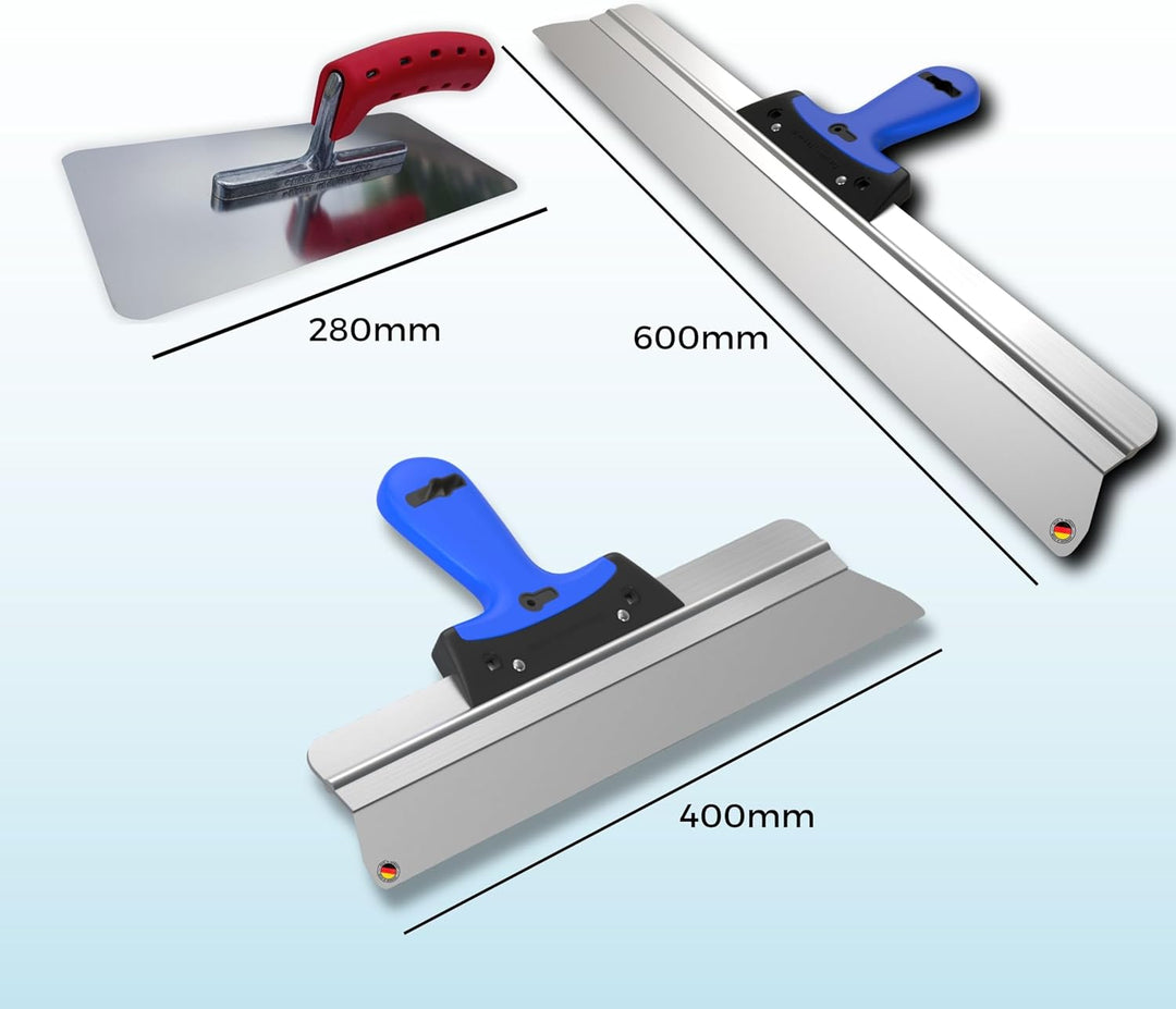 BACHSAM® Profi Glättekelle und Spachtel-Set, Edelstahl, Made in Germany, Traufel 280x130mm, Flächens