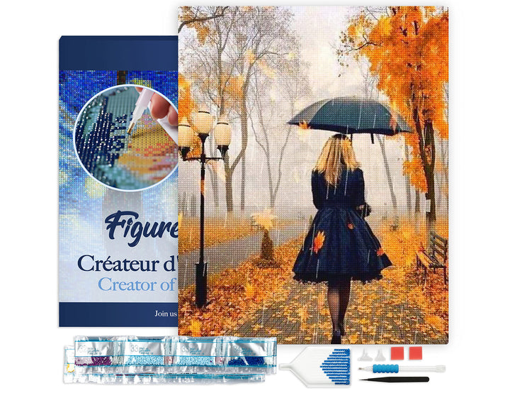 Figured'Art Diamond Painting Erwachsene 40x50cm Mit Rahmen Ganze Leinwand gespannt Frau im Regen 5D