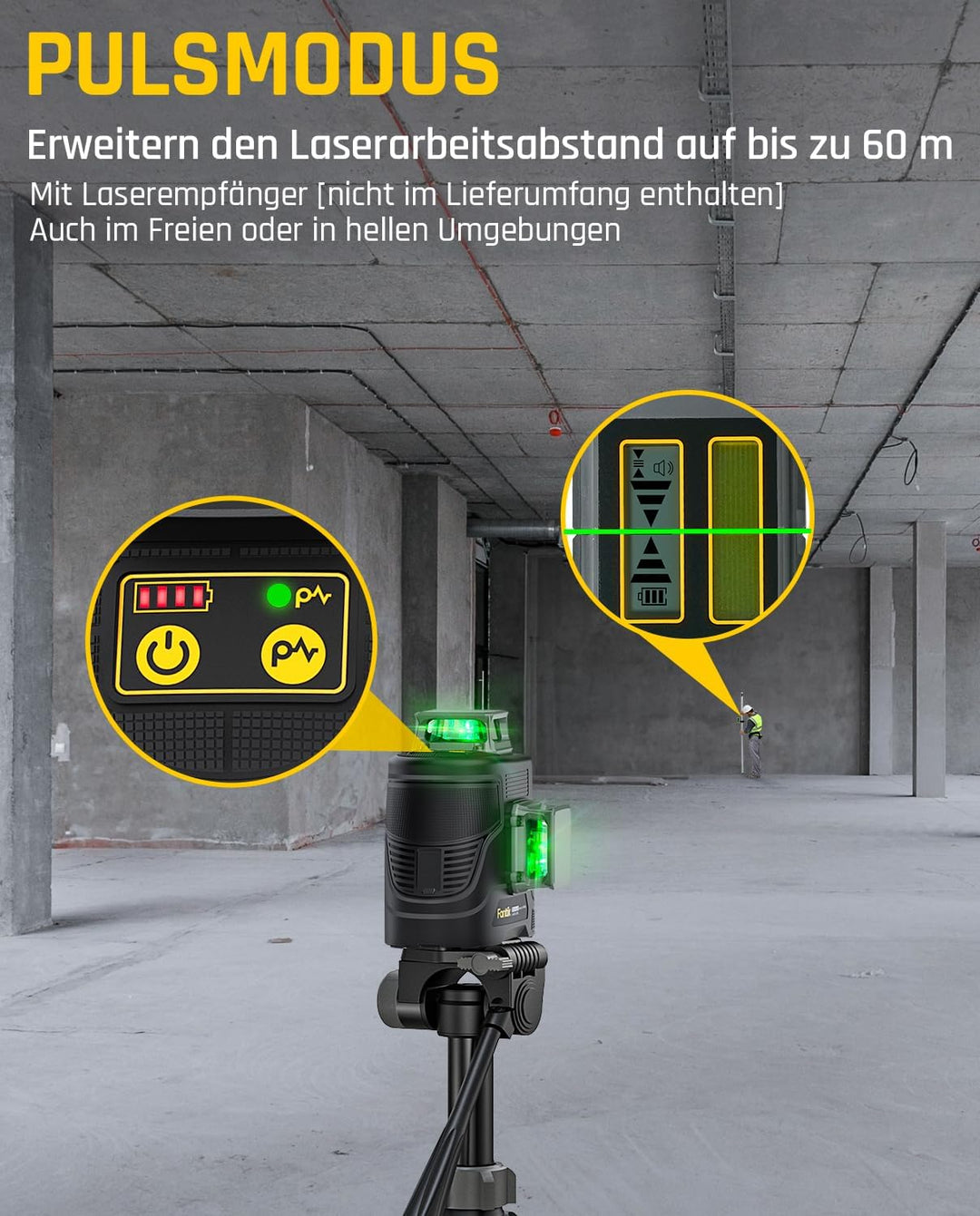 Fanttik D12 PLUS Selbstnivellierend Kreuzlinienlaser, Grün Linienlaser 12 Linien 3×360°, 5200 mAh Ab