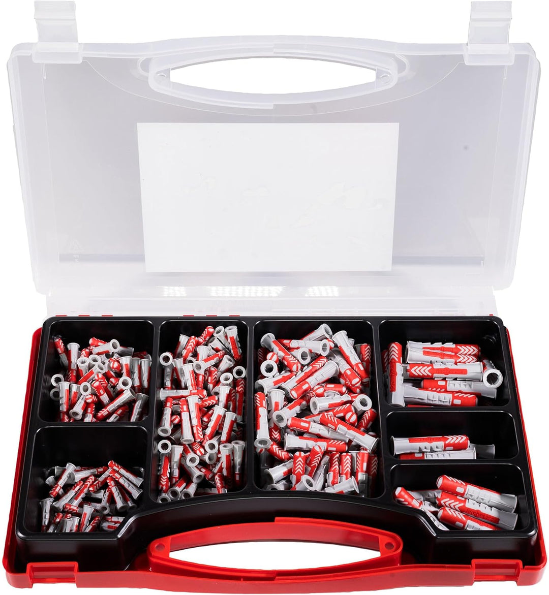 fischer Red-Box DuoPower, Sortimentsbox mit 280 DuoPower Dübeln (30 Stk. 5 x 25, 140 Stk. 6 x 30, 80